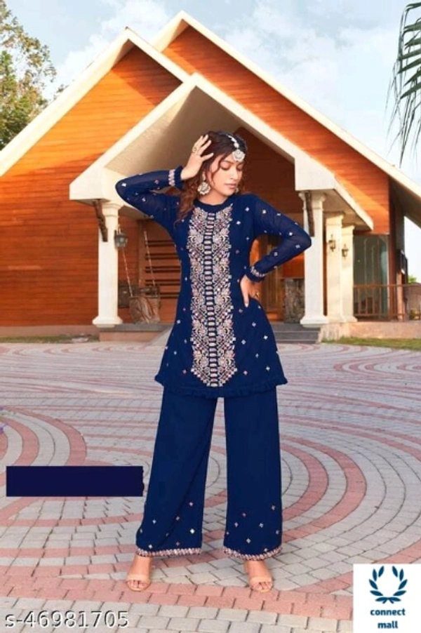 Banita Voguish Sharara - Free Size, Navy Blue, Georgette, Embroidered, Pack of :1